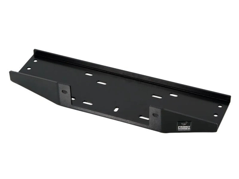 Black metal mounting plate with multiple holes for Front Runner Universal Winch Cradle