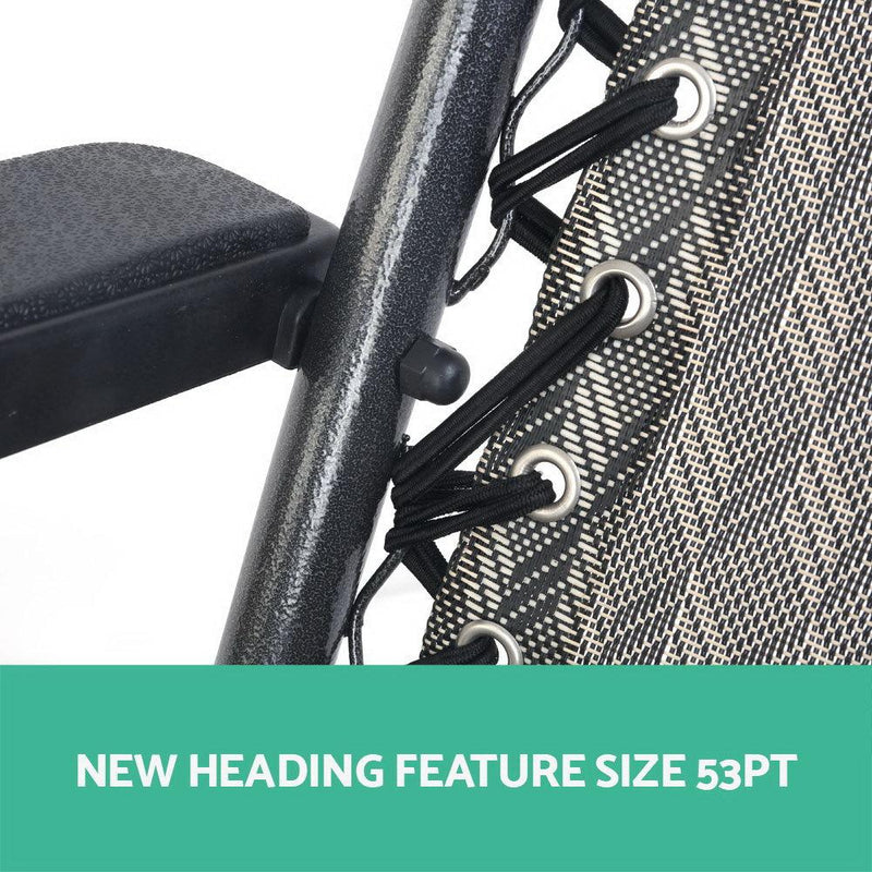 Close-up of Gardeon zero gravity recliner’s adjustable back support mechanism with elastic cords