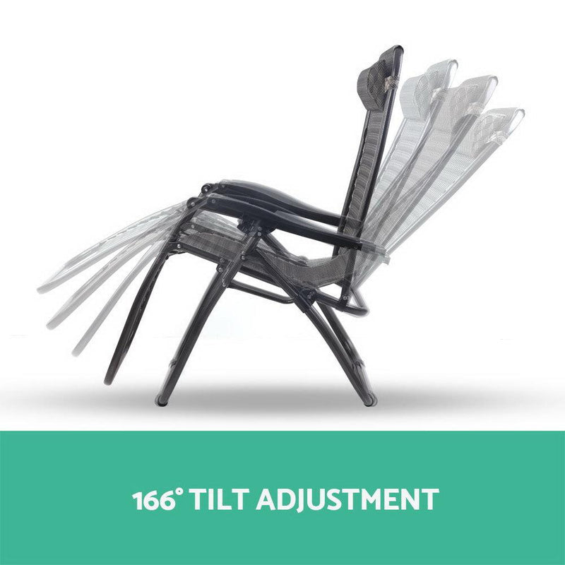 Gardeon Zero Gravity Recliner Outdoor Chairs Pair showing multiple tilt positions in grey