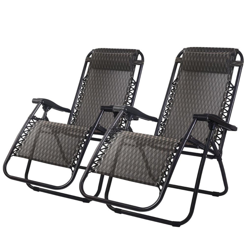 Pair of Gardeon zero gravity outdoor recliner chairs with textured fabric seats
