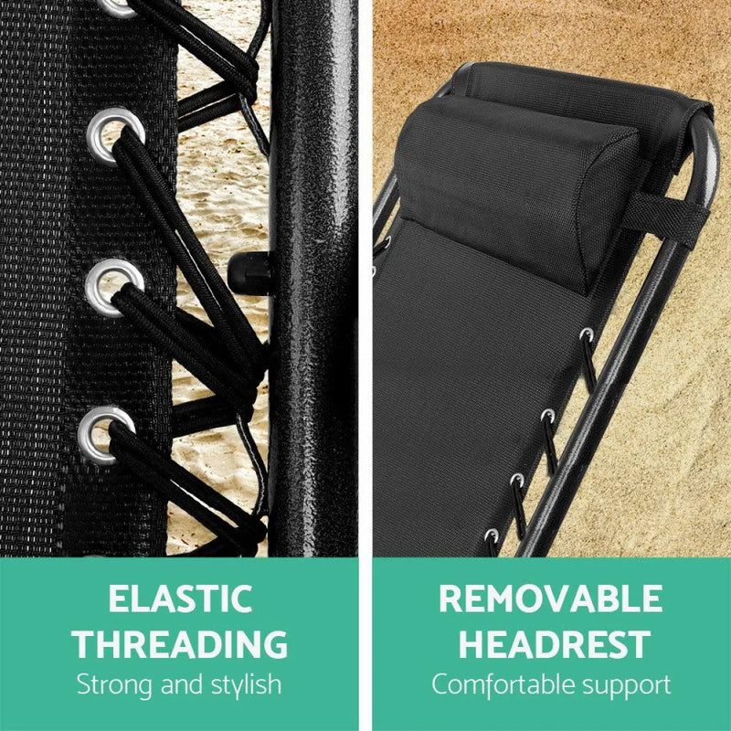 Black Gardeon Zero Gravity Reclining Outdoor Camping Chair with elastic cord support