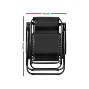 Folding black zero gravity reclining outdoor camping chair with metal frame