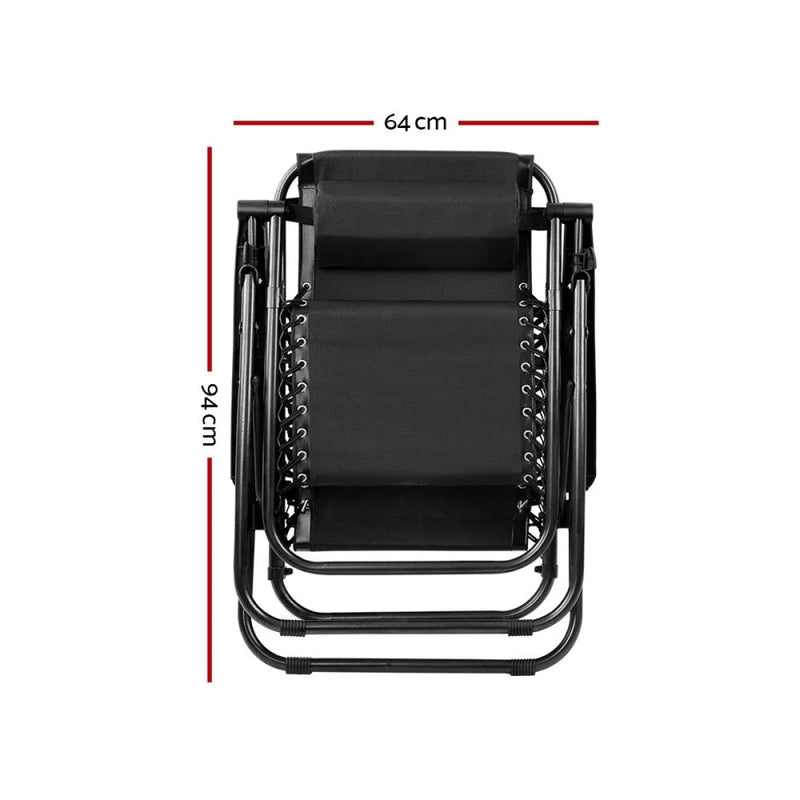 Folding black zero gravity reclining outdoor camping chair with metal frame