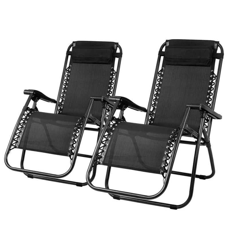 Black zero gravity reclining outdoor camping chairs set with adjustable positions