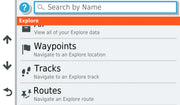 Garmin Overlander multipurpose GPS showing Explore menu with Waypoints, Tracks, and Routes