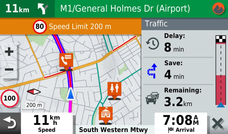 Garmin Overlander multipurpose GPS unit displaying comprehensive GPS navigation with map and traffic