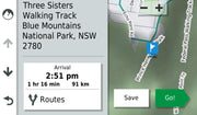 Garmin Overlander multipurpose GPS unit displaying directions to Three Sisters Walking Track in Blue Mountains National Park
