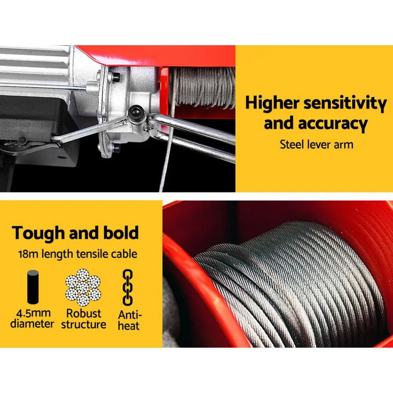 Giantz 1200w Electric Hoist Winch with steel lever arm and tensile cable for heavy lifting