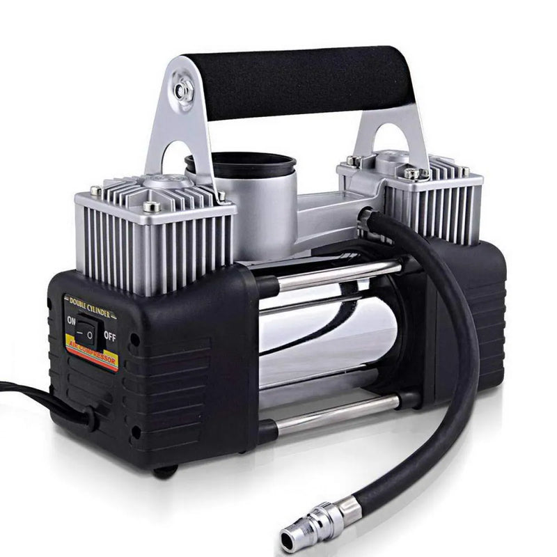 Giantz 12V Portable air compressor with dual cylinders and pressure gauge for vehicles