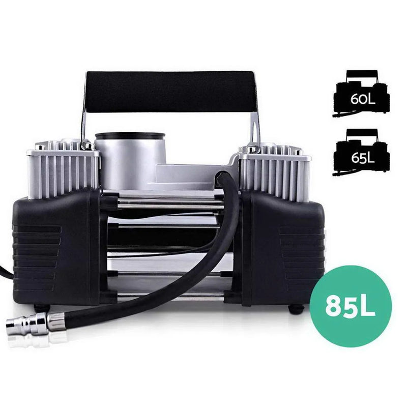 Giantz 12V Portable air compressor with black housing and silver components for 150PSI