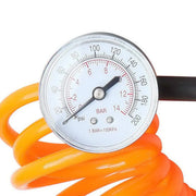 Pressure gauge with orange coiled hose on Giantz 12V Portable 4x4 Air Compressor
