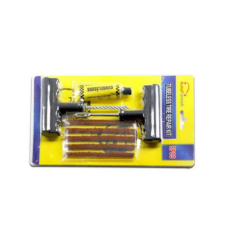 Tire repair kit with tools and rubber plugs for punctures, compatible with Giantz 12V portable air compressor