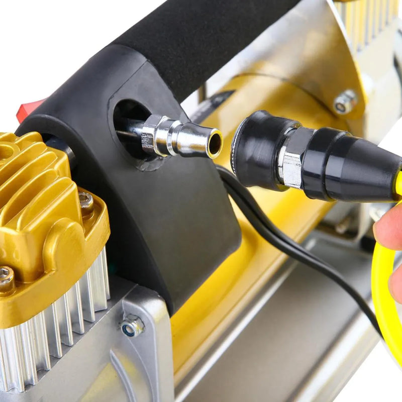 Power tool with yellow body and black components, part of Giantz 540W 12V 4x4 air compressor kit