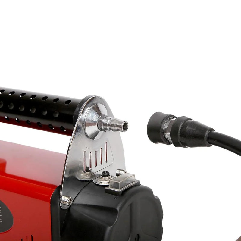Premium air compressor with red tank and black components for portable inflation use