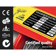 Giantz 1300w Electric Hoist Winch with compliance labels, double rope, emergency stop