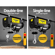 Electric hoist winch with double rope configurations and various weight capacities