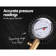 Pressure gauge valve on Giantz 2-in-1 Tyre Deflater with circular dial and brass fitting