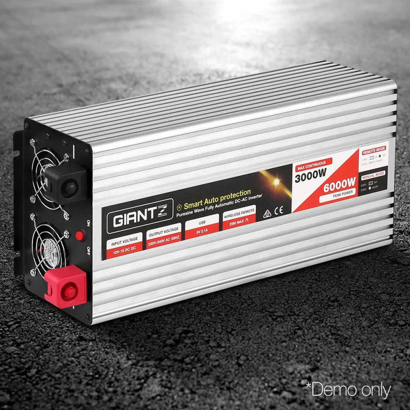 Giantz 3000W Puresine Wave DC-AC Power Inverter with silver casing and terminal blocks