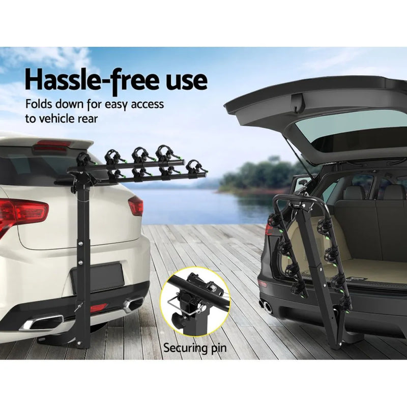 Giantz Bike Carrier 4 Bicycle Car Rear Rack Hitch Mount 2 Towbar Foldable Steel - Early Christmas Sale (Restocked!)