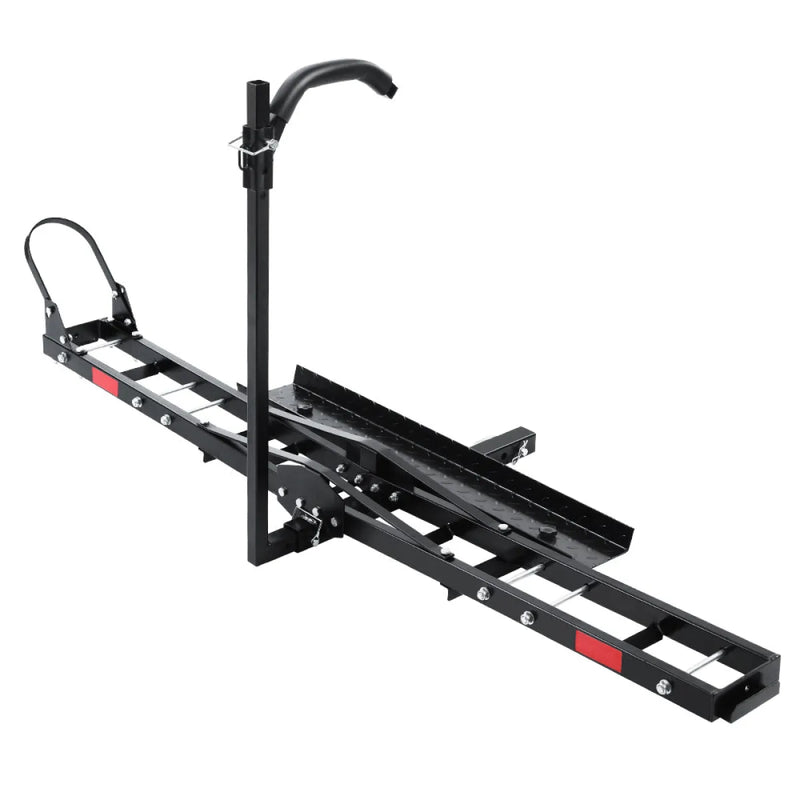 Giantz Motorcycle Carrier with Wheel Chock attaches to vehicle trailer hitch for easy transport