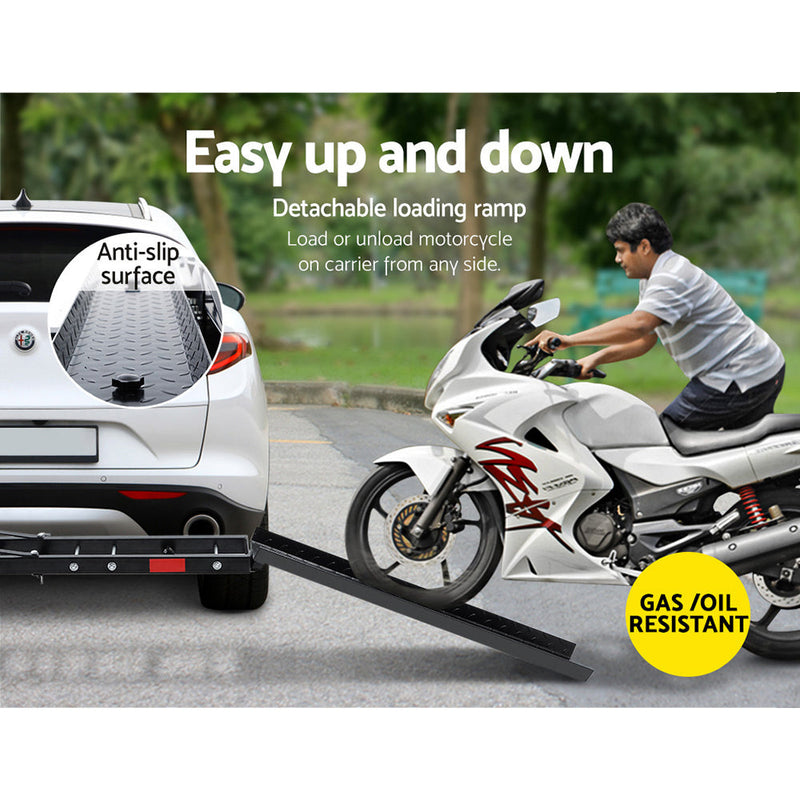 Detachable loading ramp for motorcycles on Giantz Motorcycle Carrier with wheel chock