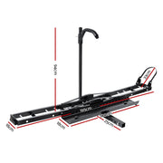 Pilates reformer exercise machine with adjustable components on Giantz motorcycle carrier rack