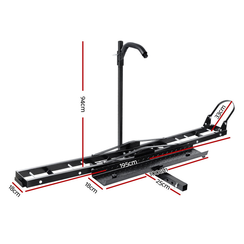 Pilates reformer exercise machine with adjustable components on Giantz motorcycle carrier rack