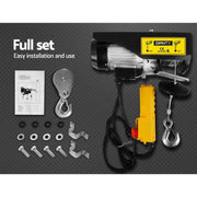 Electric hoist with double rope, installation hardware, and manual for Giantz Premium 1300w Black Electric Hoist Winch | 400/800kg