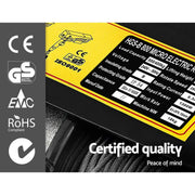 Electric hoist with double rope and certification labels on Giantz Premium 1300w hoist winch