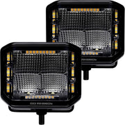 Go Rhino Xplor Blackout Combo 4x3 Cube Sideline Flood Lights with Amber Accent | Pair