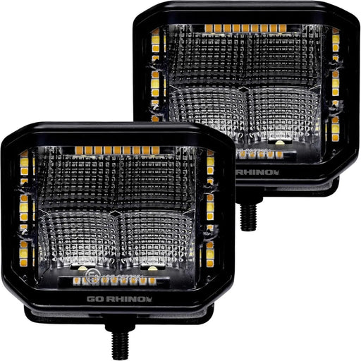 Go Rhino Xplor Blackout Combo 4x3 Cube Sideline Flood Lights with Amber Accent | Pair