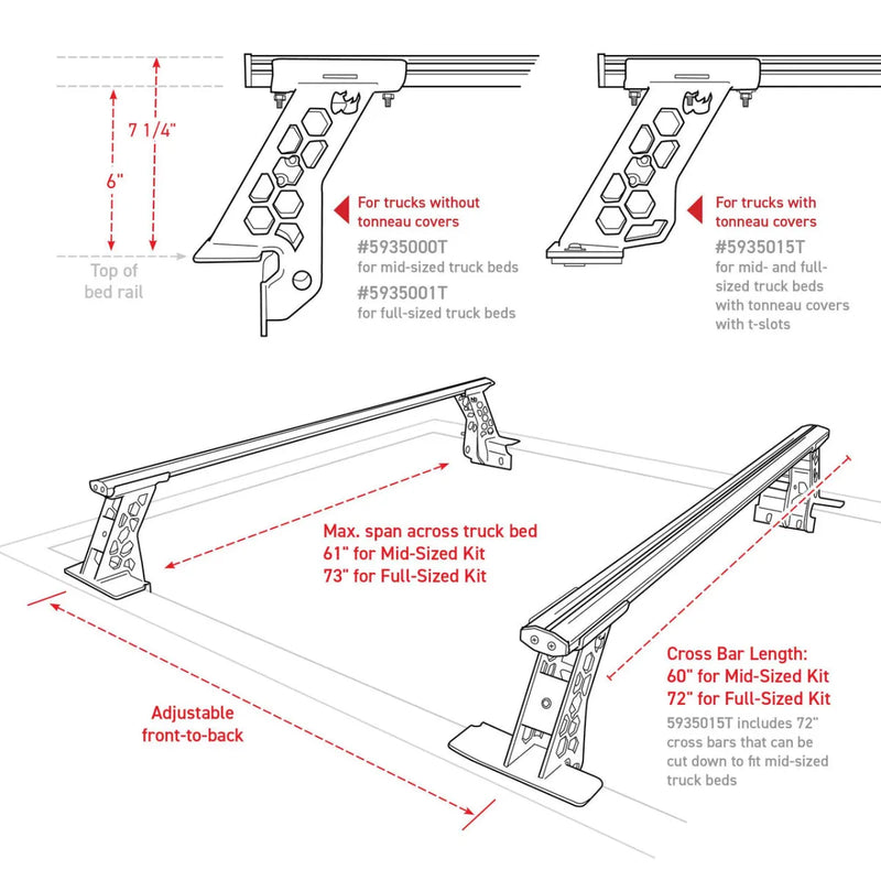 Go Rhino XRS Cross Bars Truck Bed Rail Kit for Trucks w/out Tonneau Covers