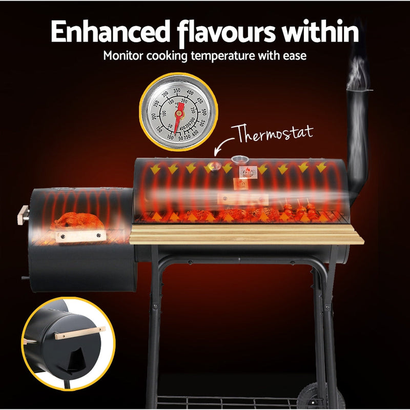 Grillz 2-In-1 Offset BBQ Grill and Charcoal Smoker