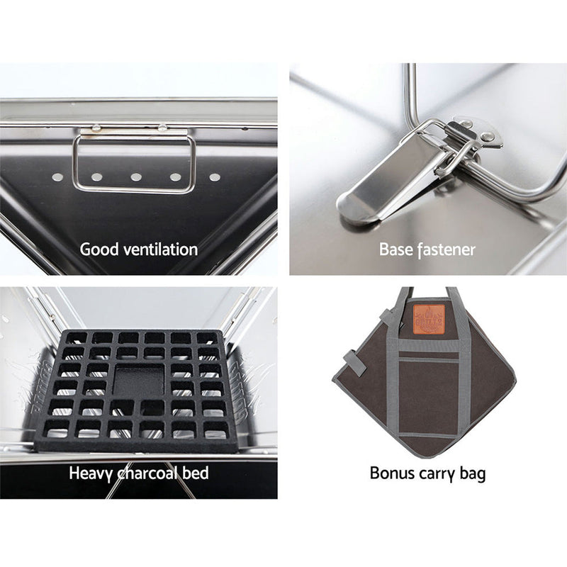Portable stainless steel Grillz Portable camping fire pit and BBQ with multiple features