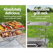 Stainless steel Grillz Portable Camping Fire Pit with adjustable rack and spacious BBQ surface