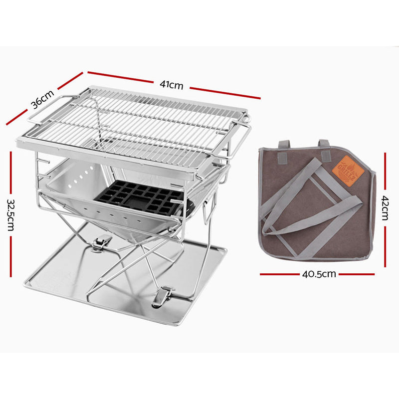 Portable stainless steel folding barbecue grill with carrying case for Grillz Portable Pit BBQ