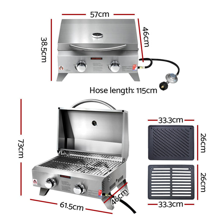 Grillz Portable Gas BBQ LPG Oven Camping Cooker Grill 2 Burners Stove Outdoor - Home & Garden > BBQ