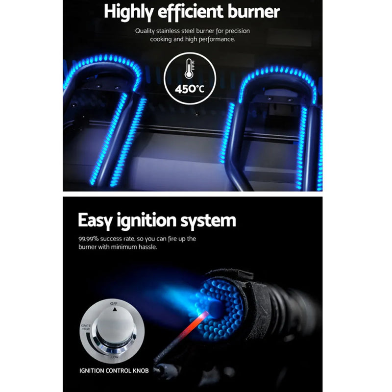 Gas stove burner with blue flames on Stainless Steel portable gas BBQ Grillz Portable LPG Gas BBQ