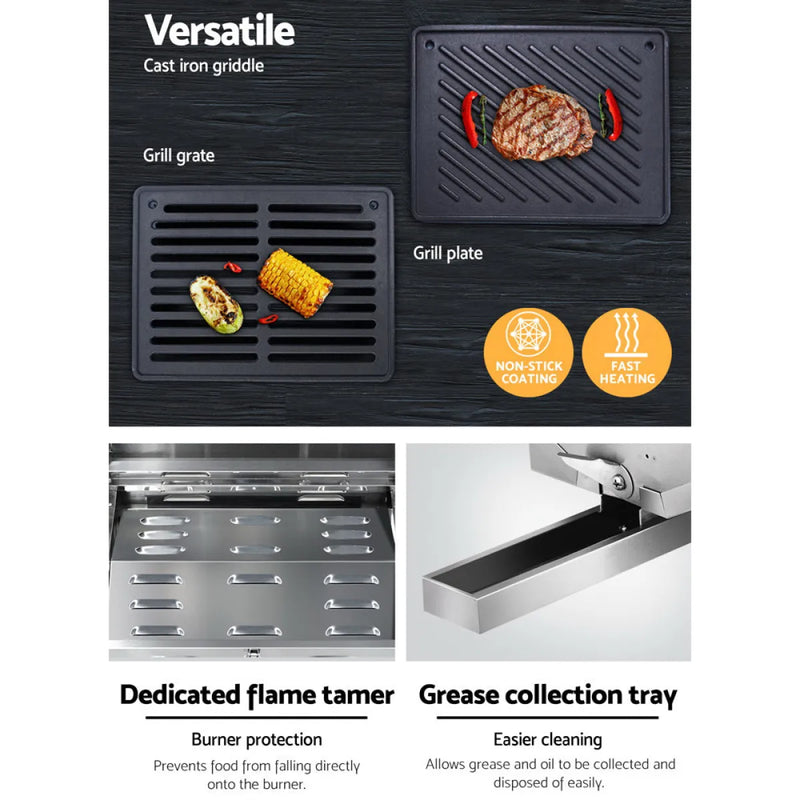 Stainless steel Grillz Portable LPG Gas BBQ with versatile grilling surfaces and features