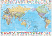 World map with countries, continents, oceans, and flags for Hema 2 in 1 Wall Maps twin pack