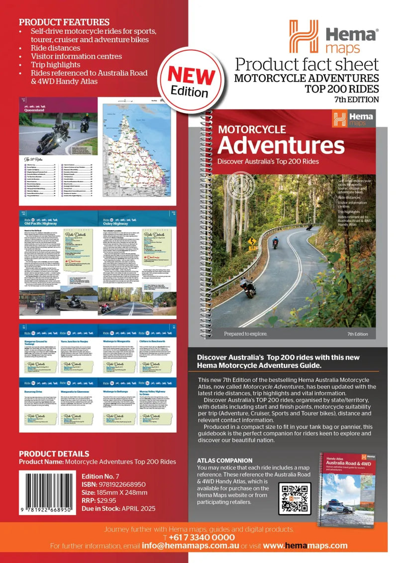 Hema Australia Motorcycle Atlas with 200 Top Rides Travel Book (7th Edition)