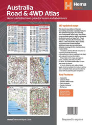 Hema Australia Road and 4WD Easy Read Atlas cover showcasing map samples and details