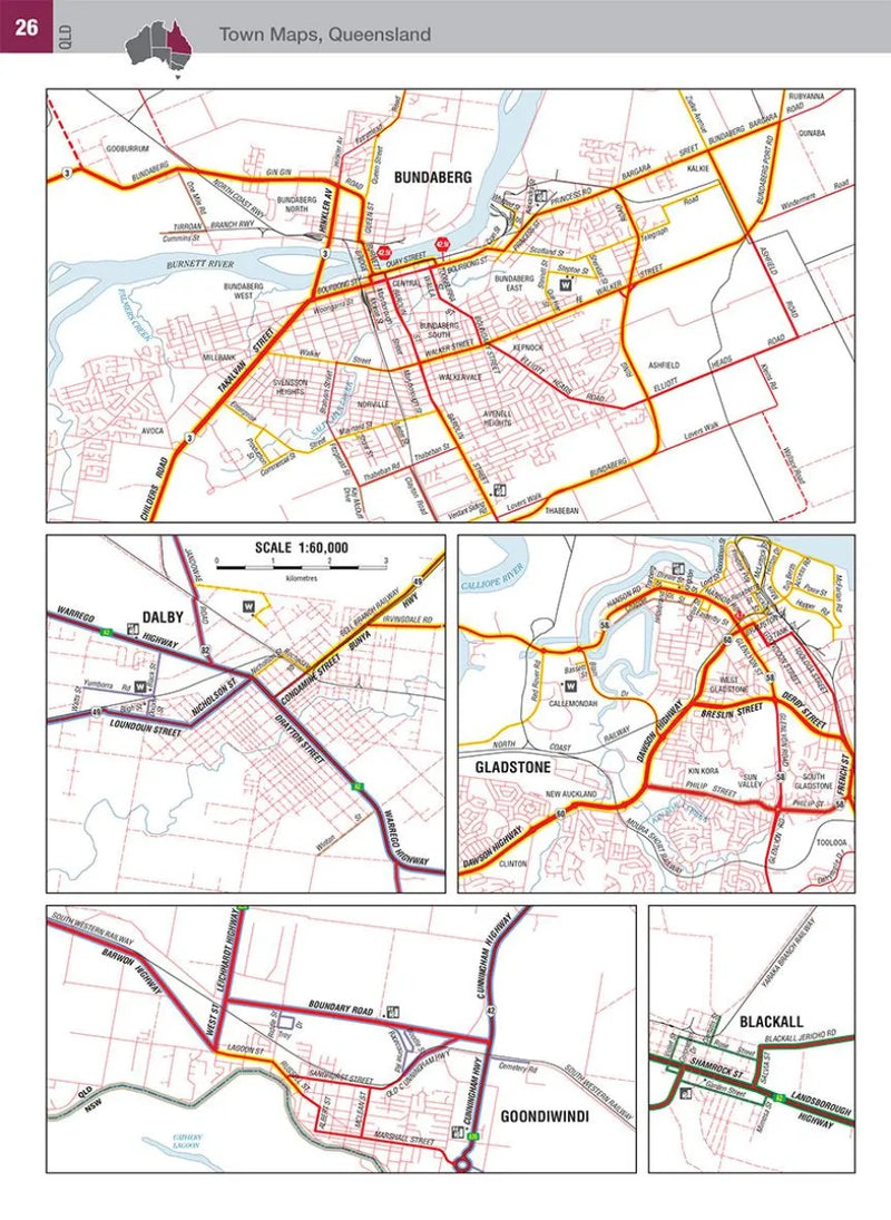 Map of Toowoomba, Queensland, featuring city layout and detailed inset maps for travelers