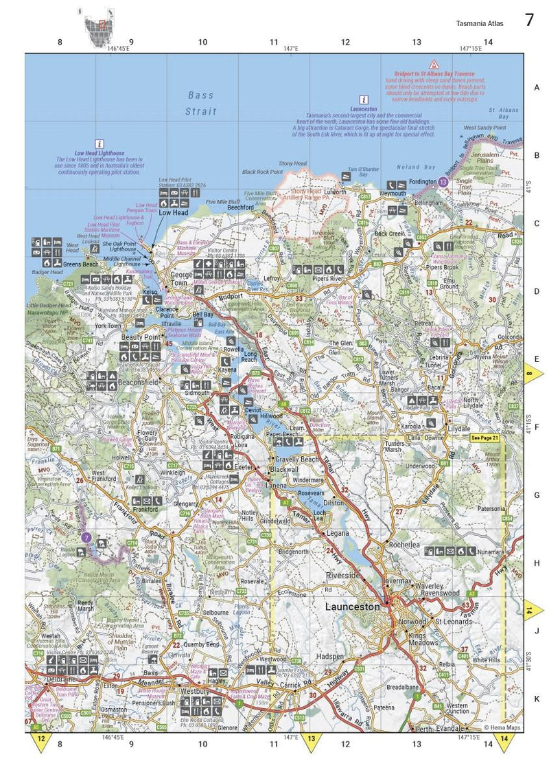Topographical map of Tasmania for 4WD trips and best walking routes in Hema Tasmania Atlas