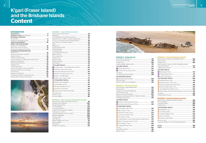 Table of contents from Hema Ultimate Guide to K’gari Fraser Island and Brisbane Islands Atlas
