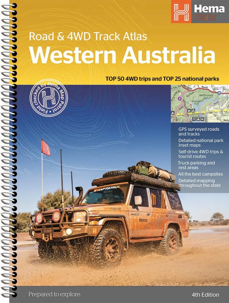 Hema Western Australia Road and 4WD Track Atlas featuring off-road vehicle cover image
