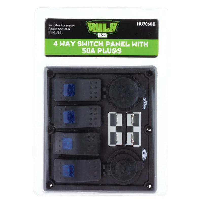 HULK 4X4 4-Way Switch Panel with 50A Plugs Accessory Power Socket | Dual USB