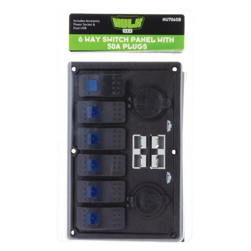HULK 4X4 6-Way Switch Panel with 50A Anderson Plugs | Dual USB