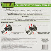 Hulk Cambuckle Tiedown Straps | Pack of 4 - Tie Down Straps