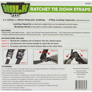 Hulk Ratchet Tie Down Straps | Pack of 4 - Tie Down Straps